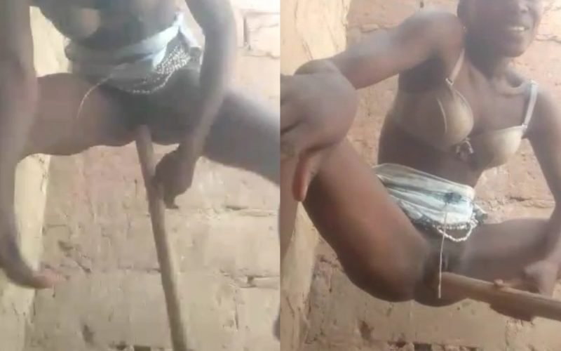 Arewa Girl using turning stick to satisfy herself